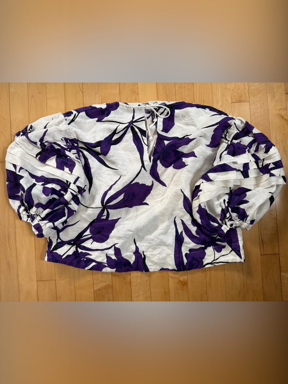 Banana Republic White Skirt with Purple Floral Print Size M